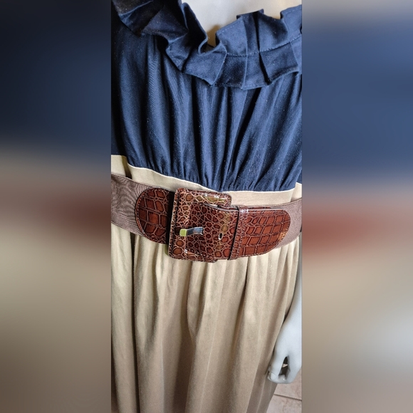 Jessica Howard Beige And Blue Dress, Croc-Embossed Belt - Picture 11 of 13